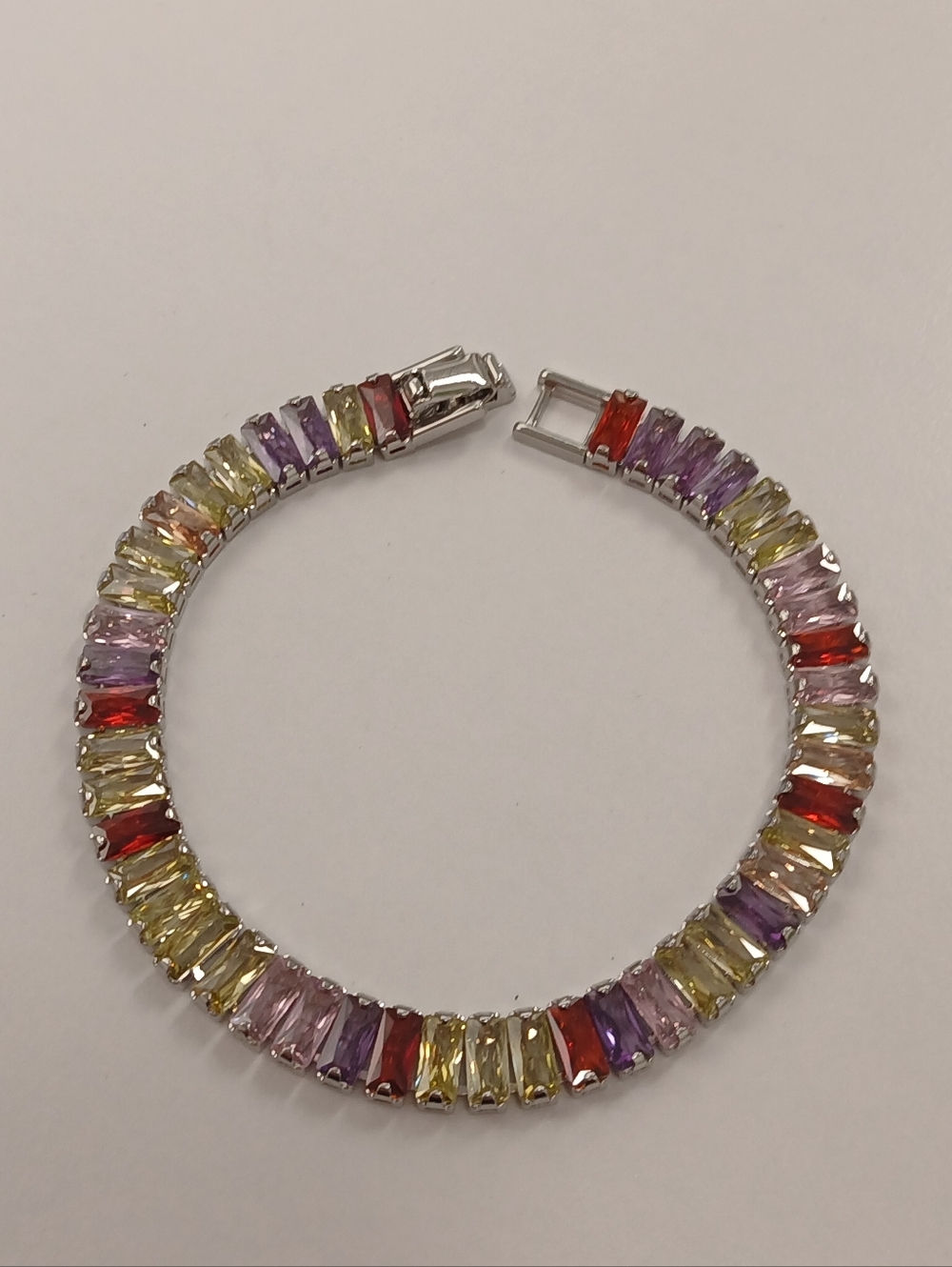 NEW! Pretty Bird 18k White Gold Multicolor Gemstone Tennis Bracelet - 7"